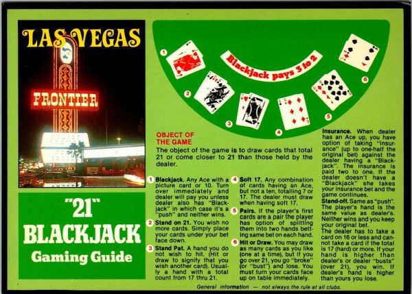 Las Vegas Frontier 21 Blackjack Gaming Guide c1960s